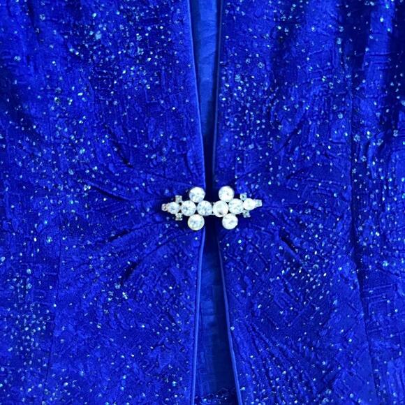 Alex Evenings Vintage 80s Women's Blue Sparkle Jacket & Tank Set, Size S Petite - Picture 2 of 7